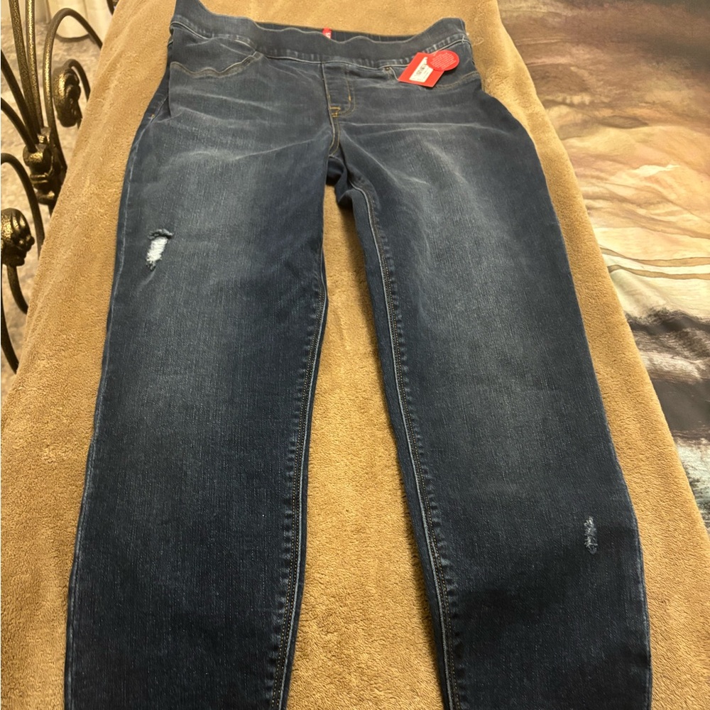 SPANX Women's Size M Medium Wash Distressed High Rise Denim Leggings 20203R